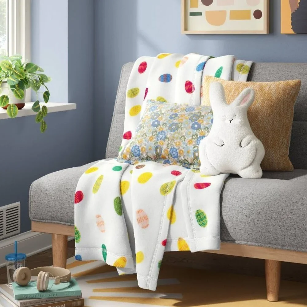 Target‎ Room Essentials Printed Cotton Embroidery Lumbar Throw Pillow Blue 2024
